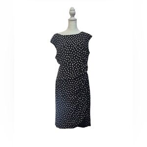 Chaps by Ralph Lauren Black and White Polka Dot Cap-Sleeve Midi Dress. Size XL